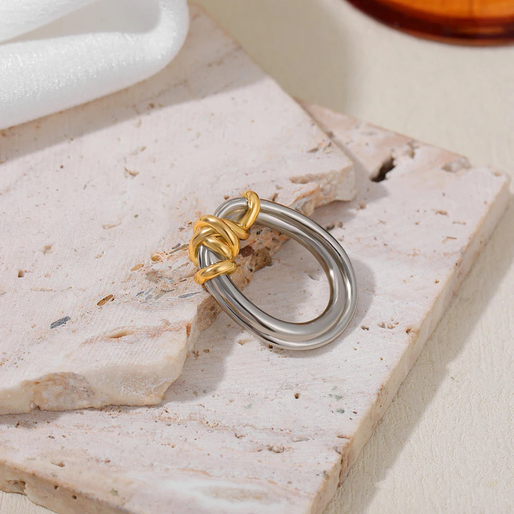18k Gold Plated Stainless Steel Two Color Rope Spiral Geometric Ring for Women