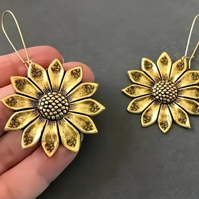 Geometric Sunflower Drop Earrings for Women Zinc Alloy Fashion Jewelry