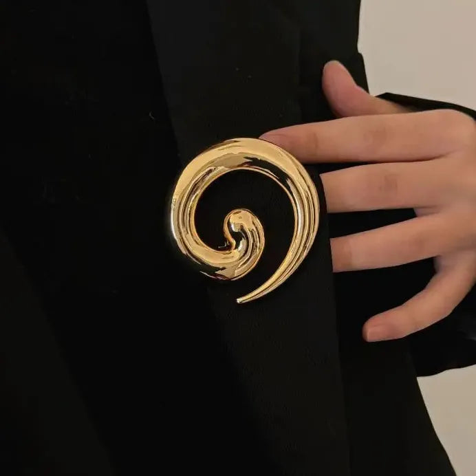 Gold Irregular Metal Spiral Vortex Brooch Zinc Alloy Corsage Pin Gift