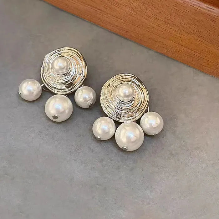 Vintage Pearl Round Drop Earrings for Women Zinc Alloy Pendant