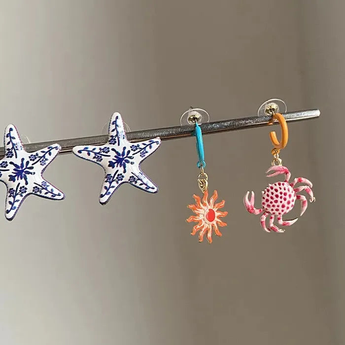 Crab Sunflower Zinc Alloy Drop Earrings for Women Summer Beach Gift
