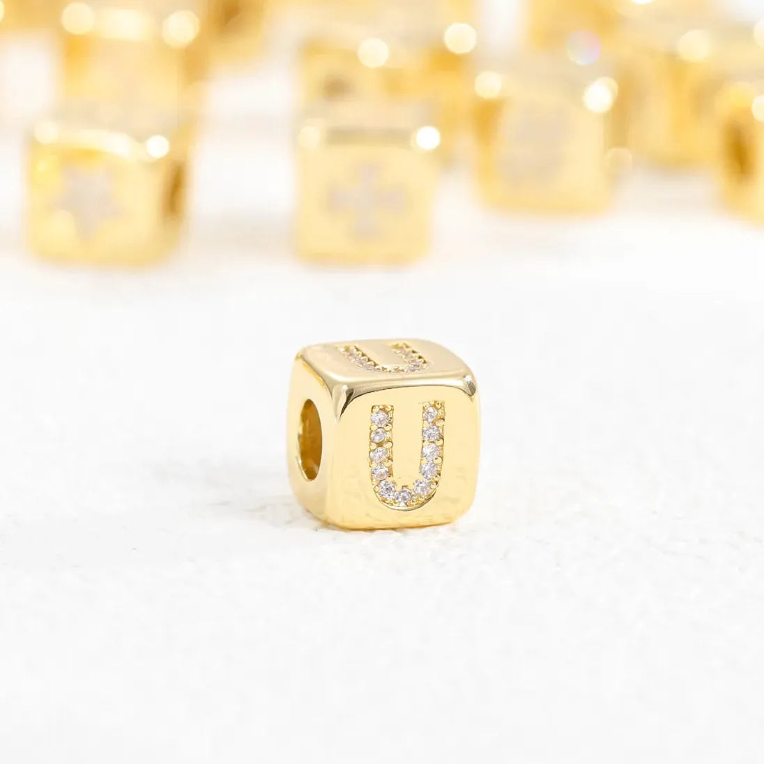 18K Gold Plated Stainless Steel Mini Cube Alphabet Necklace Zircon Choker