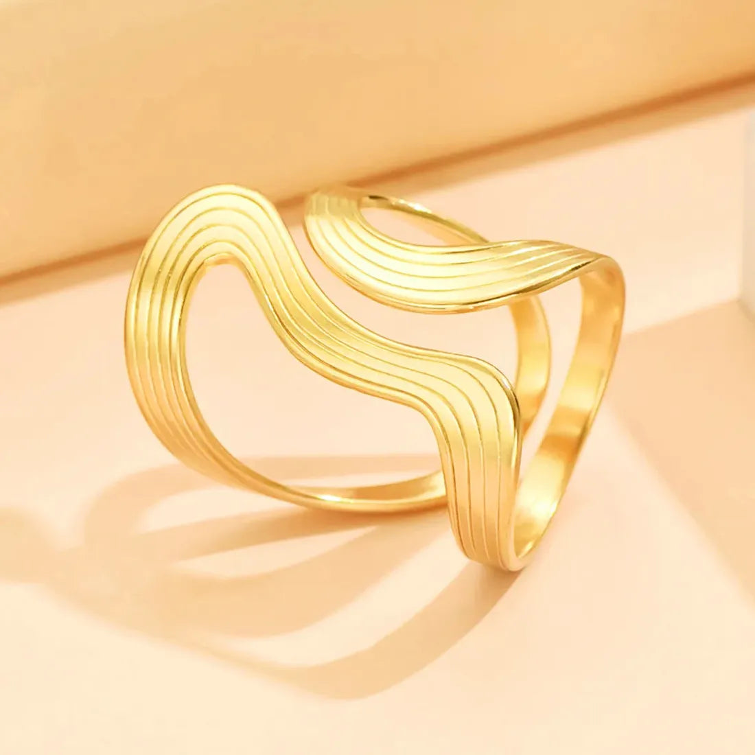 Stainless Steel Irregular Geometric Open Chain Ring for Women Punk Fashion Jewelry