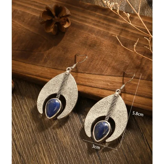 Retro Zinc Alloy Metal Hollow Leaf Pendant Long Drop Earrings for Women