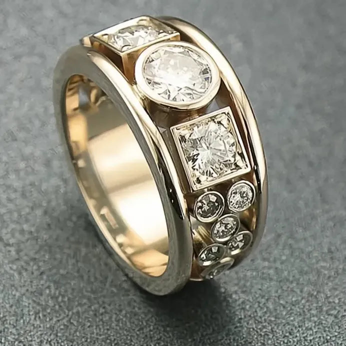 Geometric CZ Gold Color Wedding Bands for Women Fashion Rings
