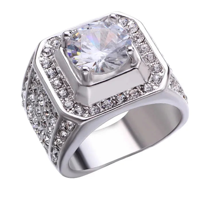 Hip Hop Rock Rings Men Women Luxury Zinc Alloy Rhinestone Zircon Party Wedding