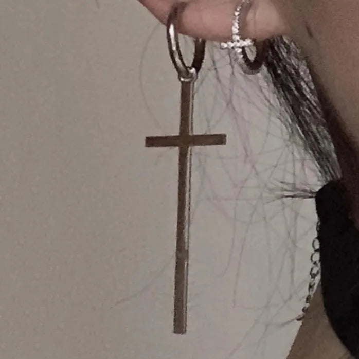 2024 Extra-Long Copper Alloy Cross Earrings Religious Unisex Jewelry Gift
