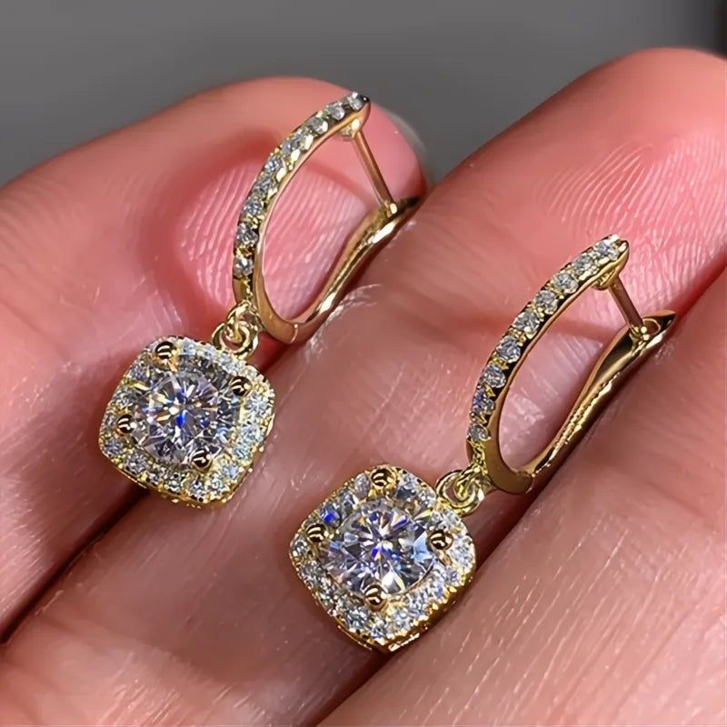New Trendy Square Shape Drop Earrings Cubic Zirconia Bridal Engagement Wedding Jewelry Elegant Female Dangle Gift