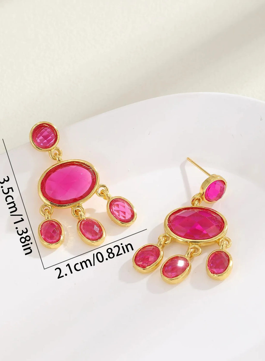 Red Stone Tassel Dangle Earrings for Women Girls Party Zinc Alloy Jewelry