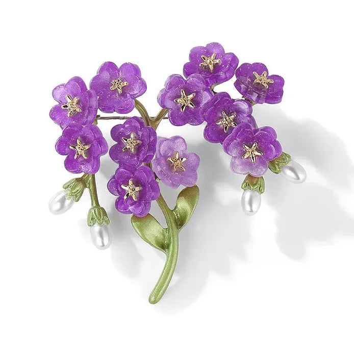Purple Flower Enamel Brooch Pin Pearl Corsage Retro Style for Women