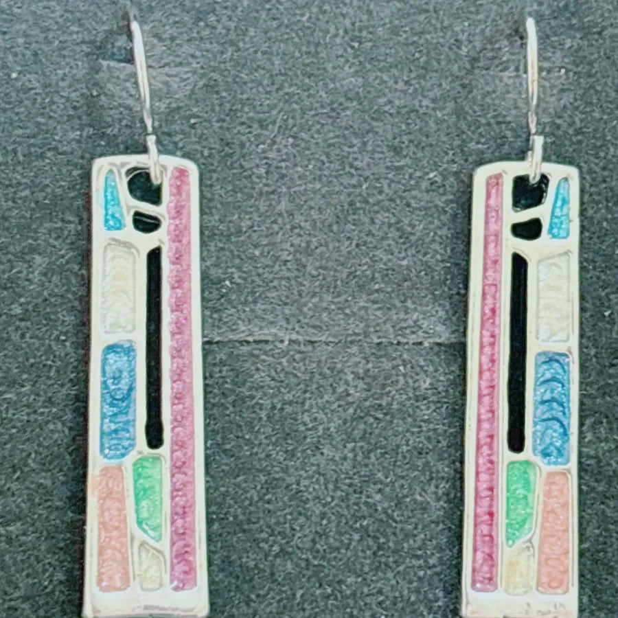 Rectangle Colorful Pattern Dangle Earrings Zinc Alloy Retro Ethnic Jewelry Gift
