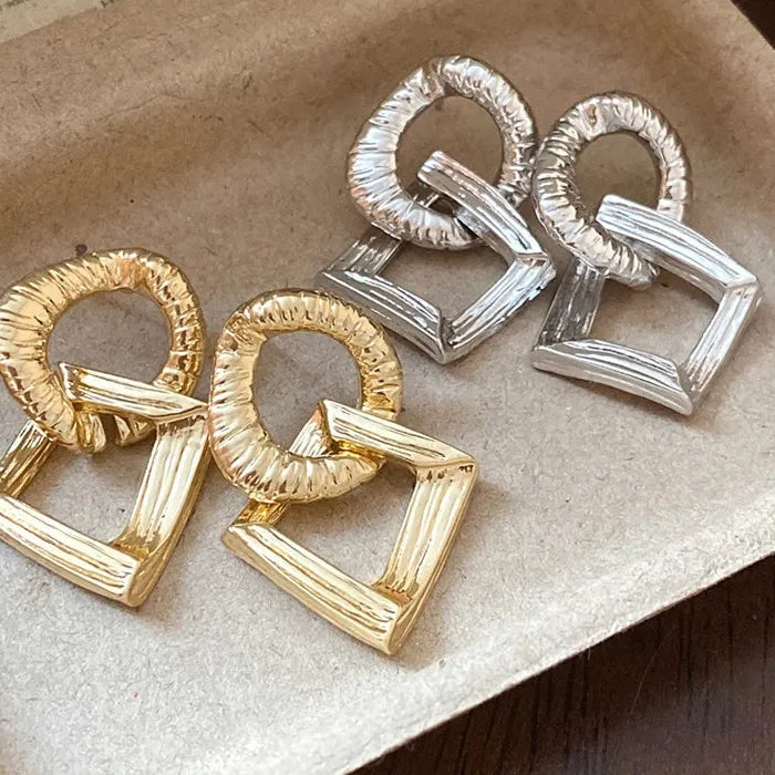 Vintage Zinc Alloy Geometric Square & Round Drop Earrings for Women Gift
