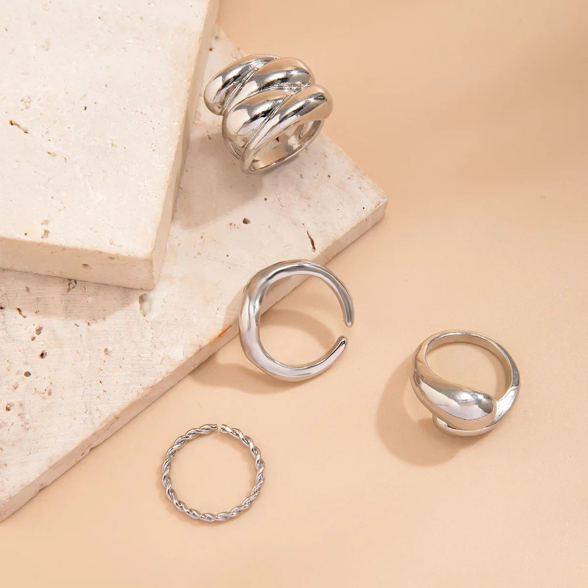 5Pcs Adjustable Zinc Alloy Punk Geometric Dome Finger Ring Set for Women