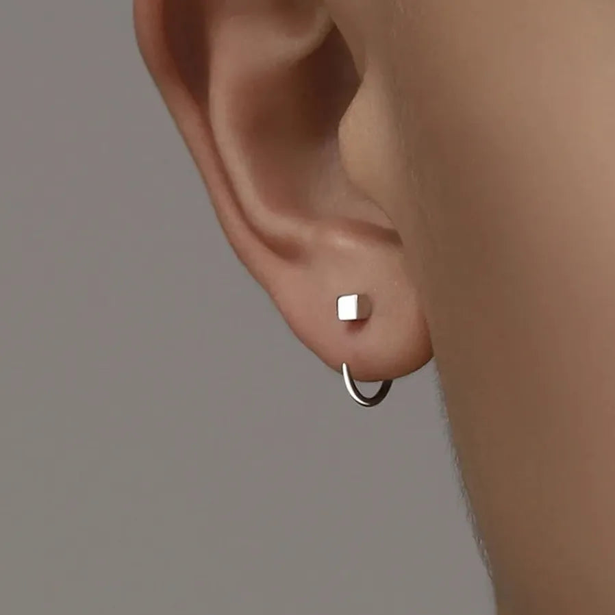 Vintage Minimalist Square Geometric Stud Earrings for Teens Women Men Punk