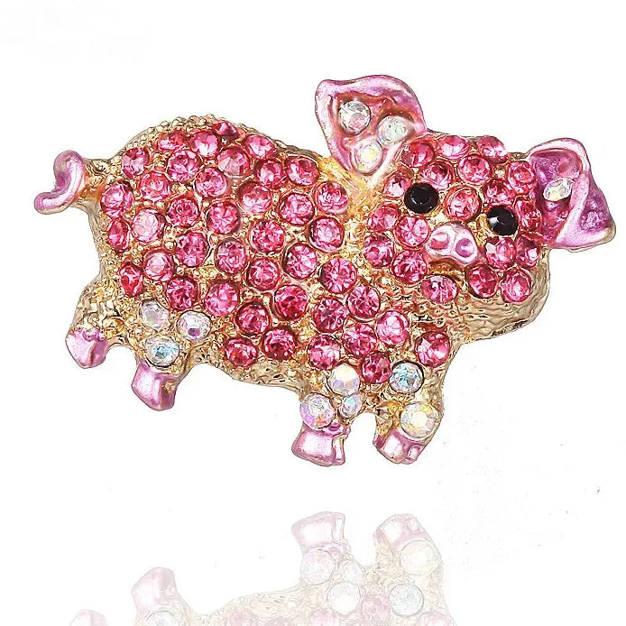 Retro Pink Pig Rhinestone Crystal Animal Brooch Pin for Women