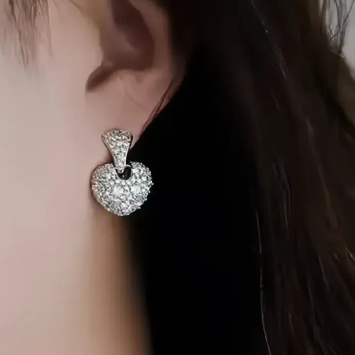 Elegant Brass Heart Drop Earrings with Sparkling Cubic Zirconia Wedding Jewelry