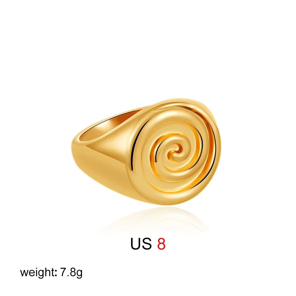 18K Gold Plated 316L Stainless Steel Seashell Scallop Chunky Ring Retro Jewelry