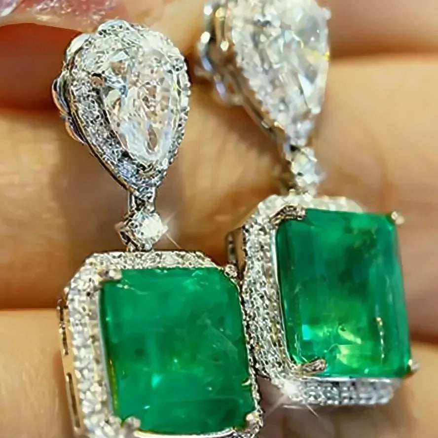 Green Geometric Copper Alloy Drop Earrings for Women Cubic Zirconia Wedding Jewelry