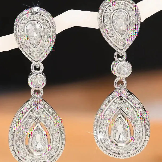 Pear Shaped Women’s Cubic Zirconia Drop Earrings Brass Alloy Geometric Jewelry