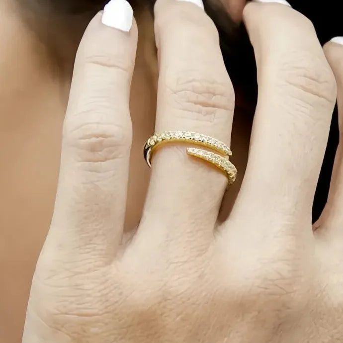 Stylish Women’s Opening Ring with Shiny Cubic Zirconia Brass Jewelry