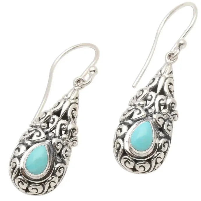 Bohemian Retro Metal Turquoise Earrings Copper Drop Personalized Accessories