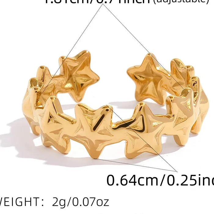 Adjustable Stainless Steel Star Ring for Women Vintage Casual Jewelry Gift
