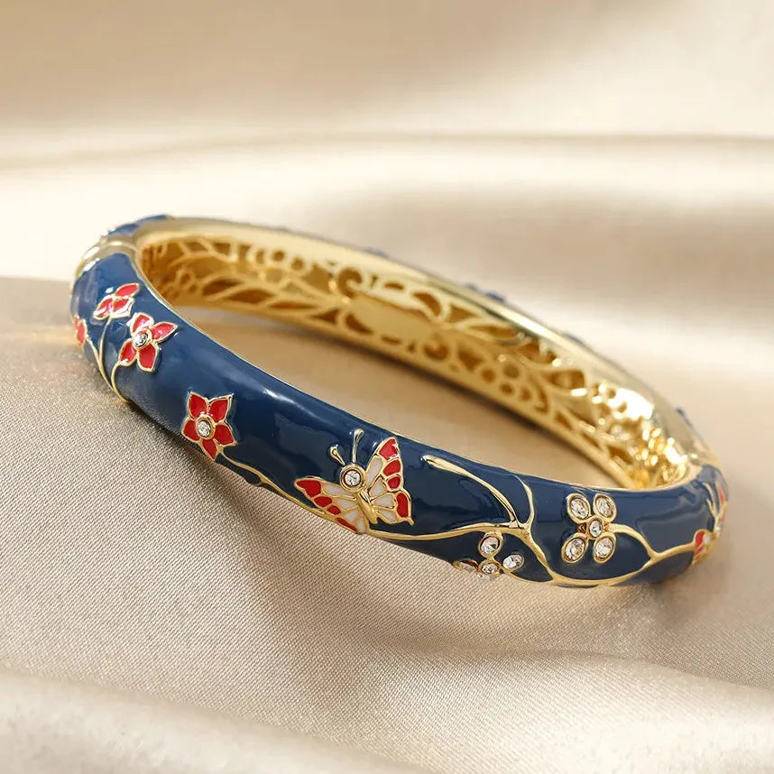 18k Gold Plated Stainless Steel Butterfly Enamel Bangle Featuring Zircon 2025