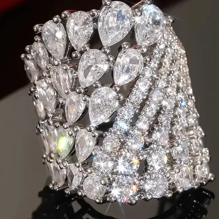 Luxury Geometric Women’s Brass Ring Sparkling Round Pear CZ Wedding Gift
