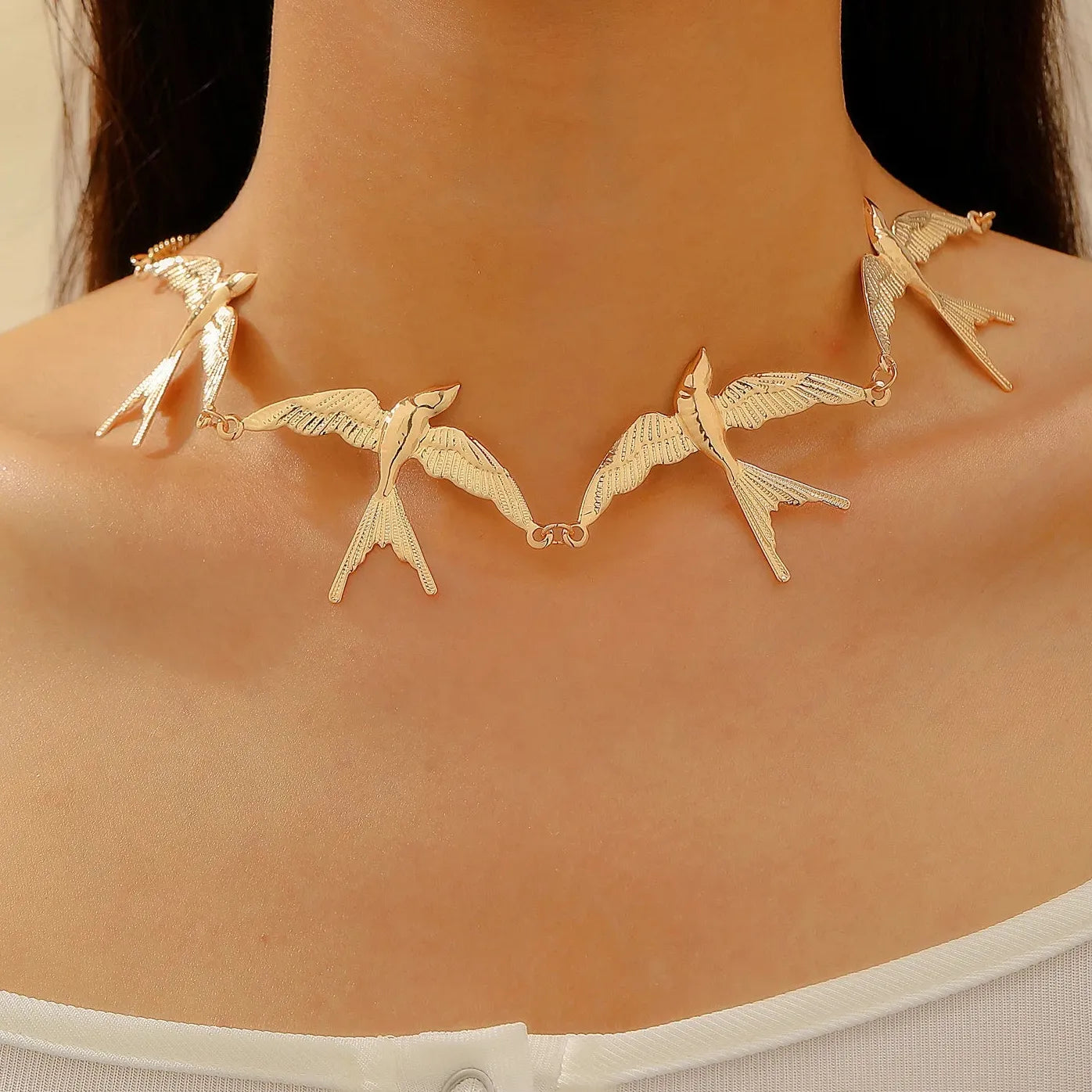 Gold Color Little Swallow Necklace Women’s Punk Chain Jewelry Gift Animal Pendant