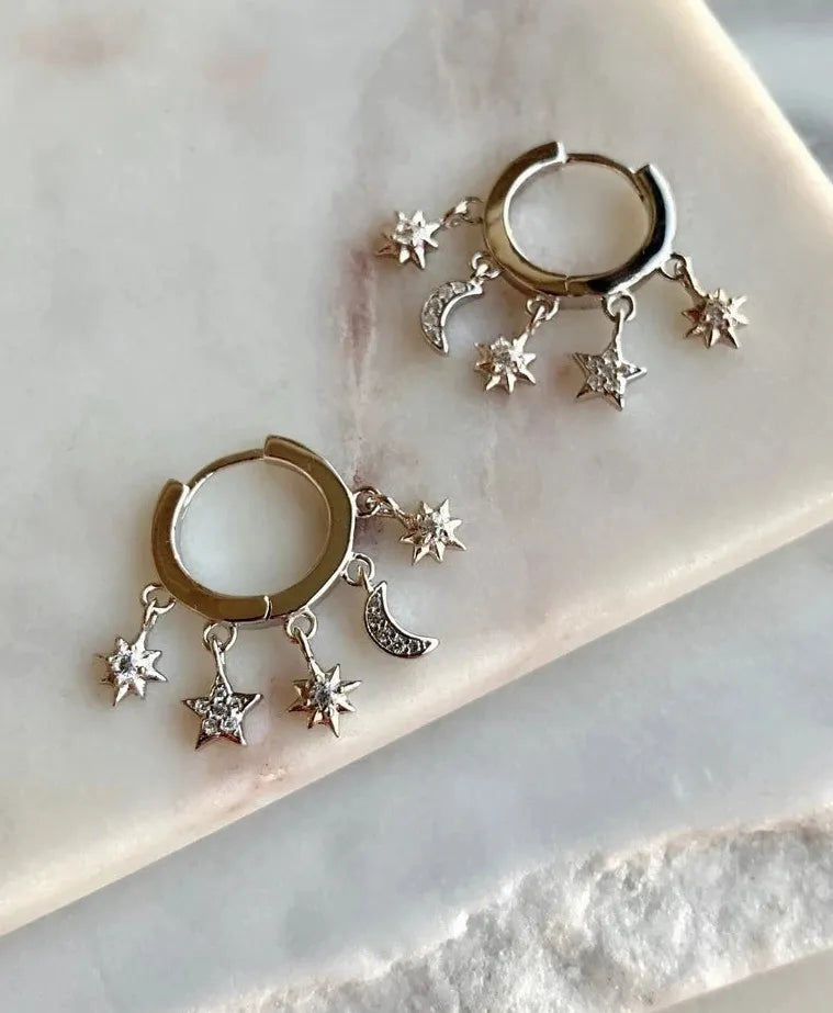 Korean Style Zinc Alloy Stars Moon Tassel Geometric Drop Earrings for Women