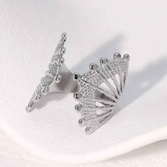Vintage Stainless Steel Geometric Asymmetric Hollow Ring Punk Jewelry Gift Women