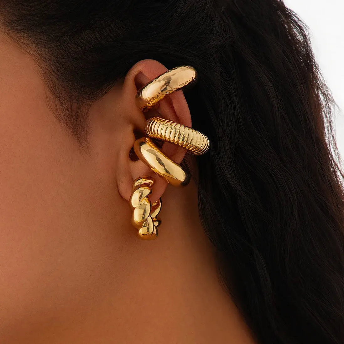 4Pcs Geometric C-Shape Ear Cuff Clip-On Earrings for Women Stylish Jewelry