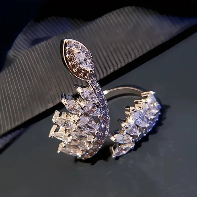 Adjustable Brass Wedding Band Ring for Women with Marquise Cubic Zirconia