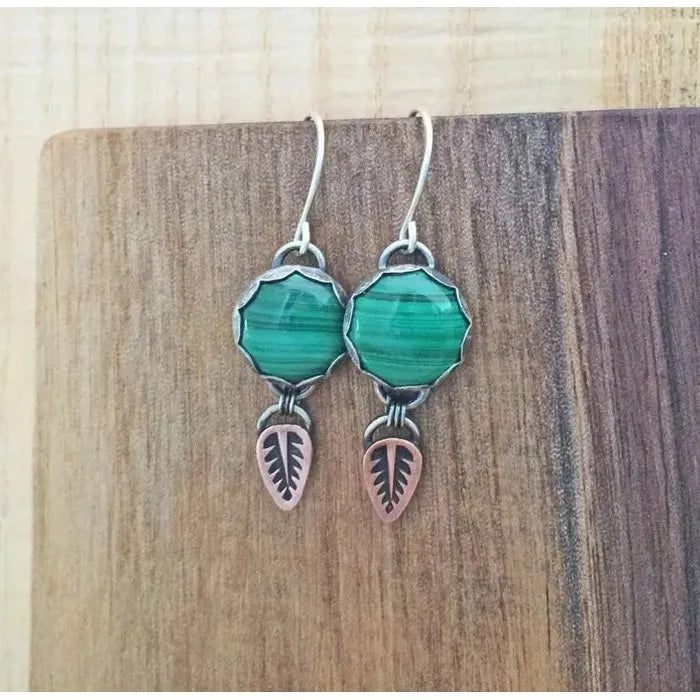 Retro Geometric Zinc Alloy Pendant Earrings Green Watermelon Pattern Jewelry Women