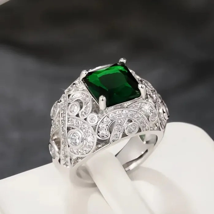 Green Cubic Zirconia Brass Wedding Band Ring for Women Anniversary Jewelry
