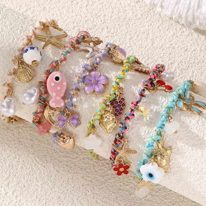 Bohemia Hand Woven Rope Bracelet Featuring Daisy Fish Starfish Shell Pendant for Women Summer Jewelry