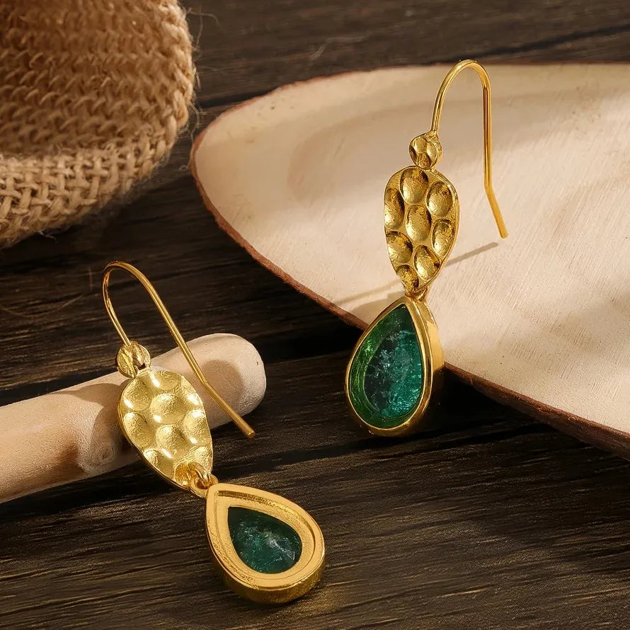 Geometric Double Color Round Stone Dangle Earrings Zinc Alloy for Women