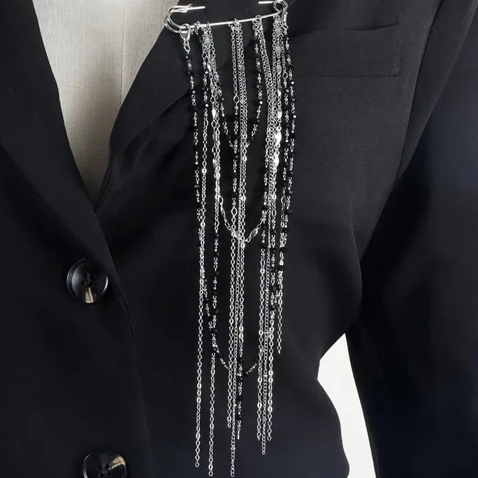 Multi-Layer Tassel Zinc Alloy Brooch Necklace with Crystal Chain Gift for Women