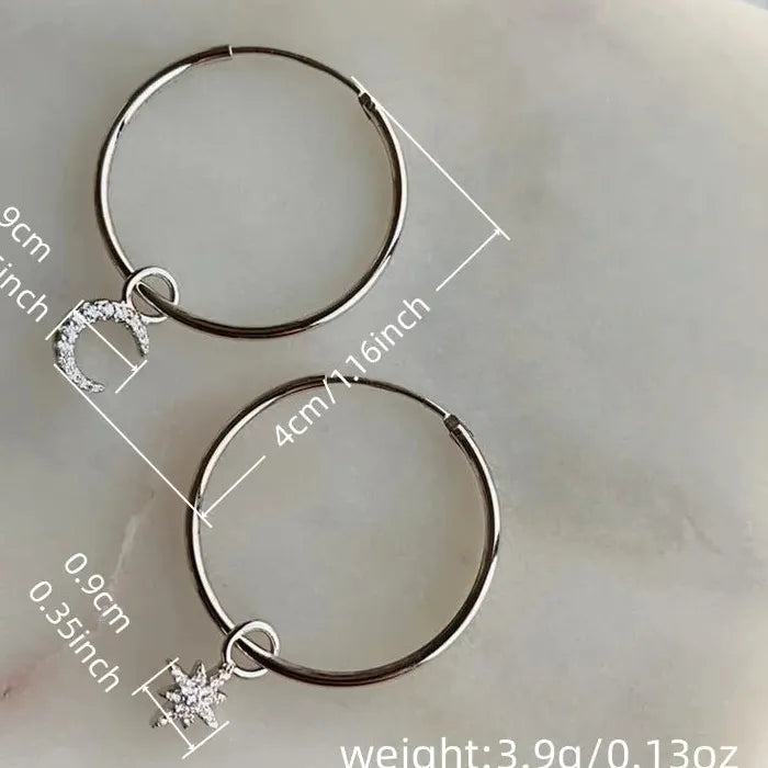Silver Star Moon Asymmetric Circle Pendant Zinc Alloy Women's Earrings Party Jewelry