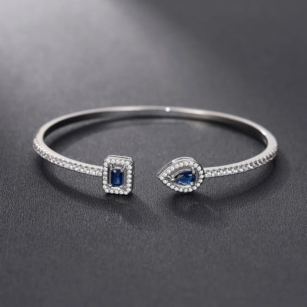 Adjustable Luxury Green White Blue Cubic Zirconia Cuff Bracelet Women