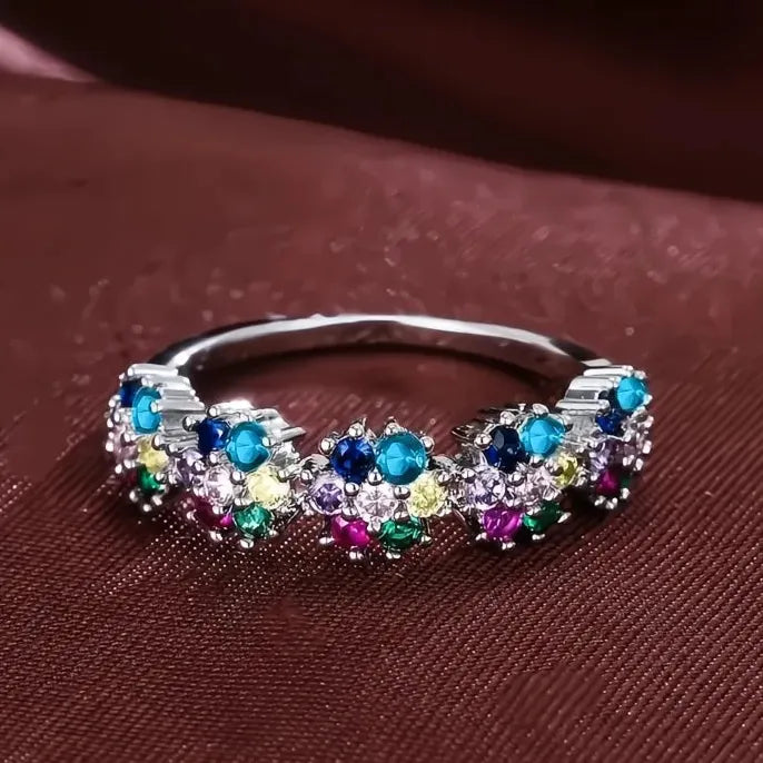 Colorful Cubic Zirconia Geometric Brass Wedding Rings for Women Gift
