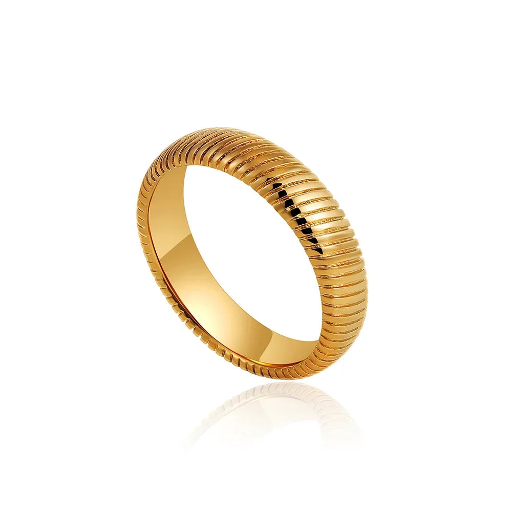 Stainless Steel Textured Engagement Ring for Women 18K Gold Plated Waterproof Vintage
