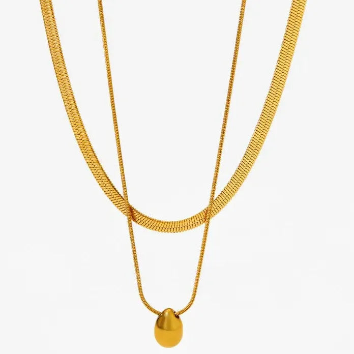 Vintage Gold Stainless Steel Water Drop Pendant Necklace for Women Snake Chain