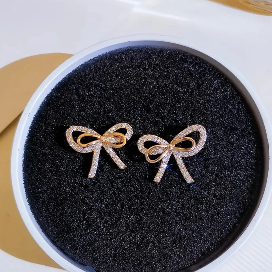 Gold Geometric Copper Alloy Stud Earrings with Cubic Zirconia – Luxury Gift