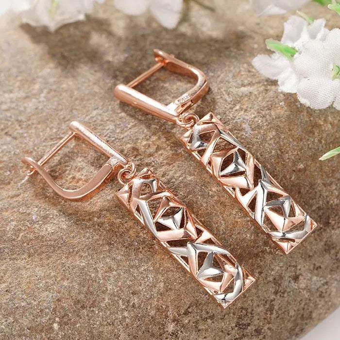 Minimalist Long Hollow Drop Earrings Rose Gold Silver Copper Wedding Gift