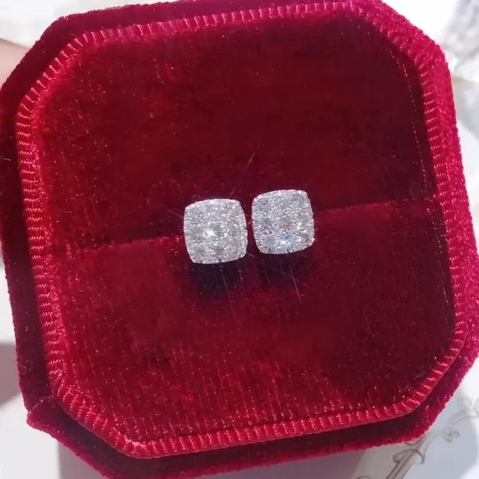 Geometric Cubic Zirconia Stud Earrings Minimalist Wedding Gift for Women