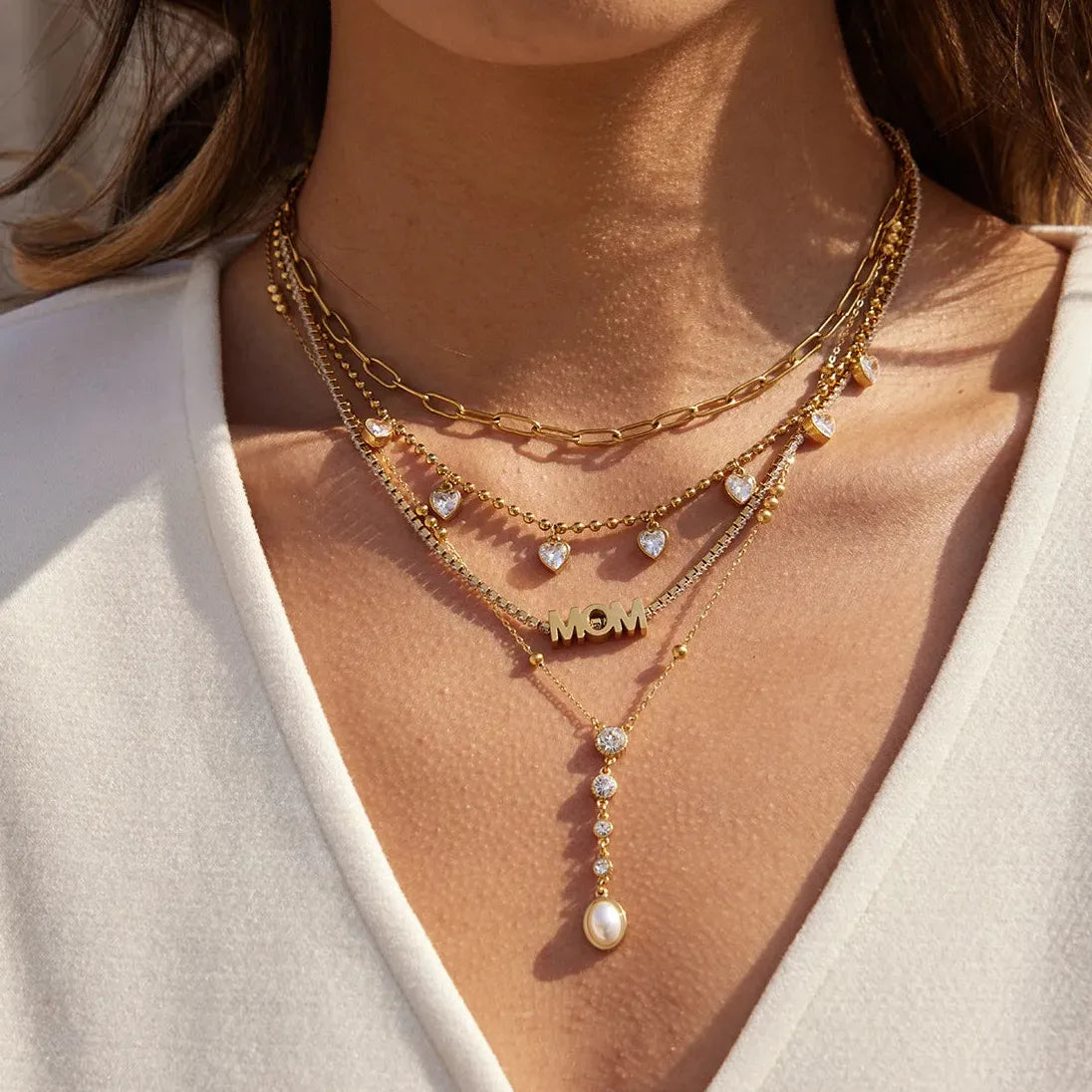 18K Gold Plated Stainless Steel Zircon MOM Tennis Chain Necklace Choker