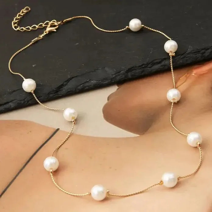 Vintage Simulated Pearl Beaded Necklace for Women Wedding Bridal Gift