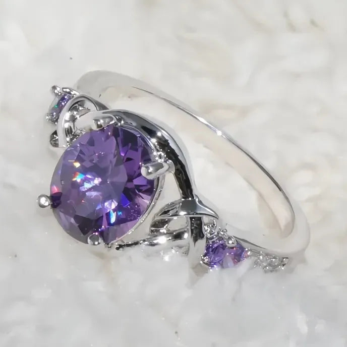 Oval Purple Cubic Zirconia Brass Women’s Wedding Anniversary Ring Geometric Fashion Jewelry