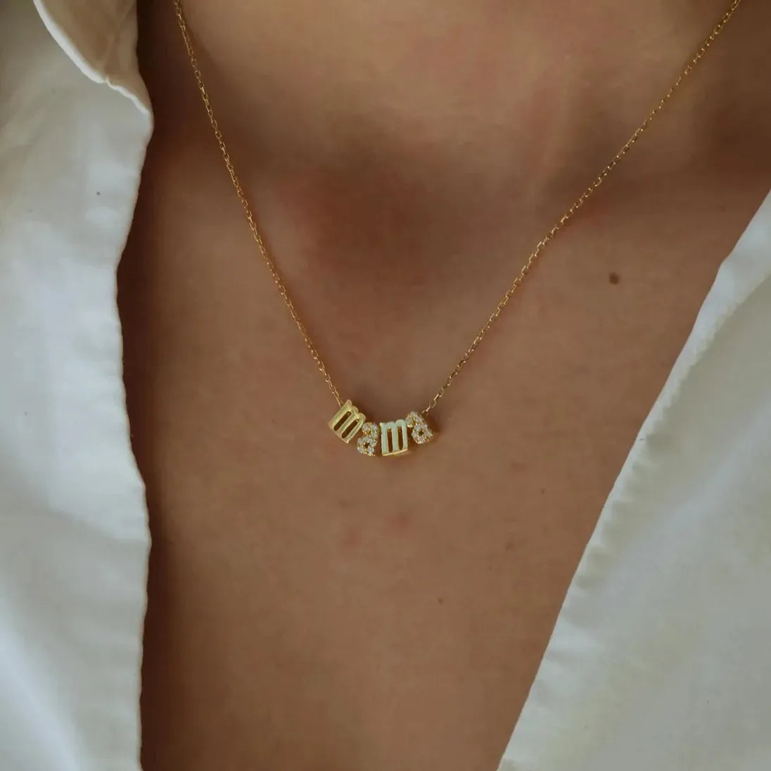 Mini Mama Letter Alphabet Zircon Stainless Steel 18K Gold Plated Necklace Choker Gift